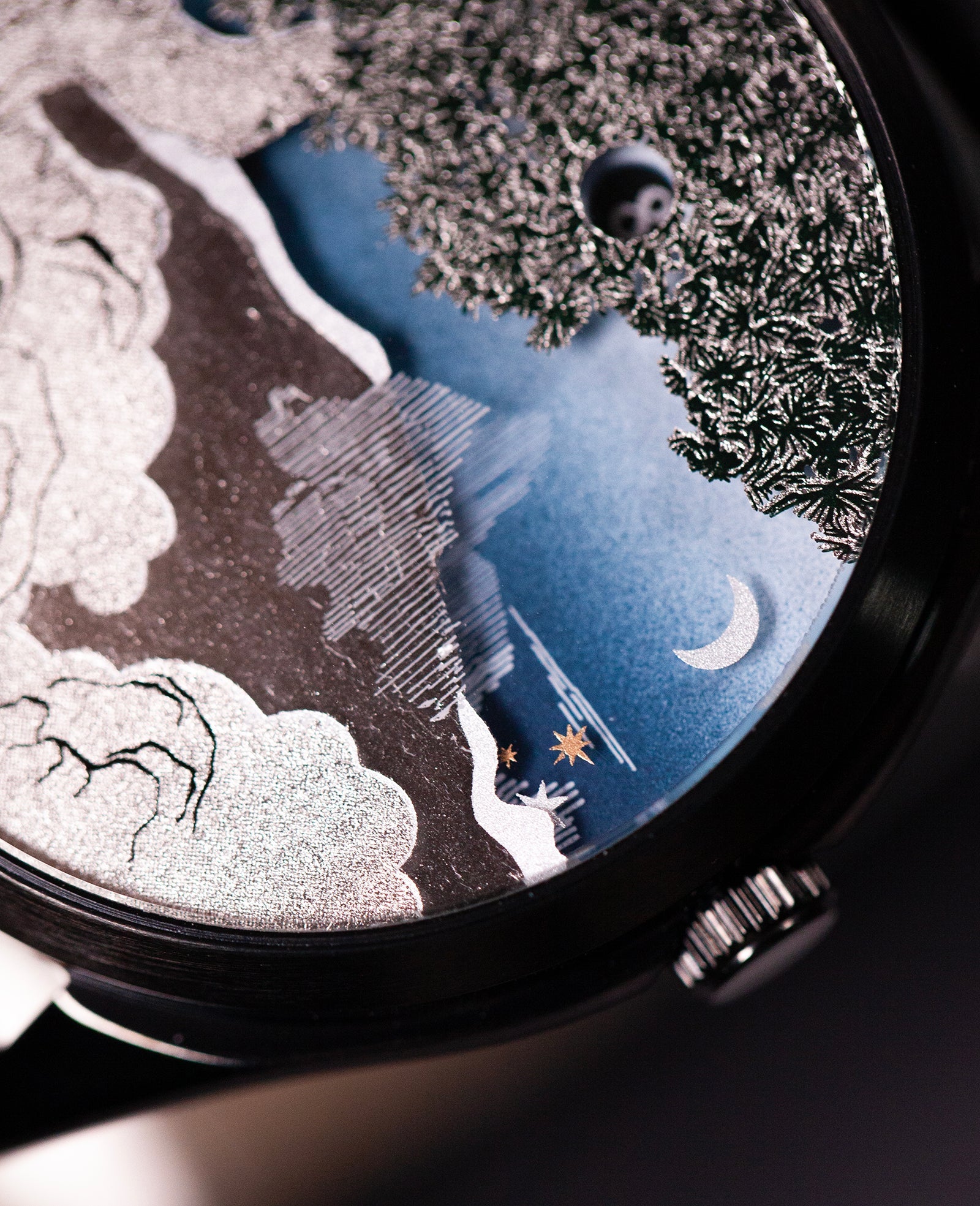 Velqorian Midnight Mountain Watch | Artistic Landscape Dial | Black Leather Strap