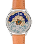 Velqorian Ocean Wave Watch | Artistic Blue & Gold Dial | Brown Leather Strap
