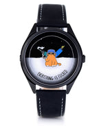 Velqorian Everything Is Fine Watch | Funny Cartoon Dial | Black Leather Strap