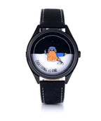 Velqorian Everything Is Fine Watch | Funny Cartoon Dial | Black Leather Strap