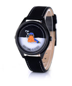 Velqorian Everything Is Fine Watch | Funny Cartoon Dial | Black Leather Strap