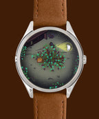 Velqorian Woodland Night Watch | Artistic Forest Dial | Brown Leather Strap