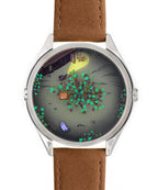 Velqorian Woodland Night Watch | Artistic Forest Dial | Brown Leather Strap