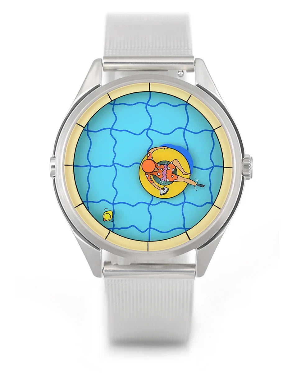 Velqorian Poolside Summer Watch | Colorful Swimming Dial | White Strap