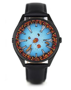Velqorian Autumn Forest Watch | Artistic Nature Dial | Black Leather Strap
