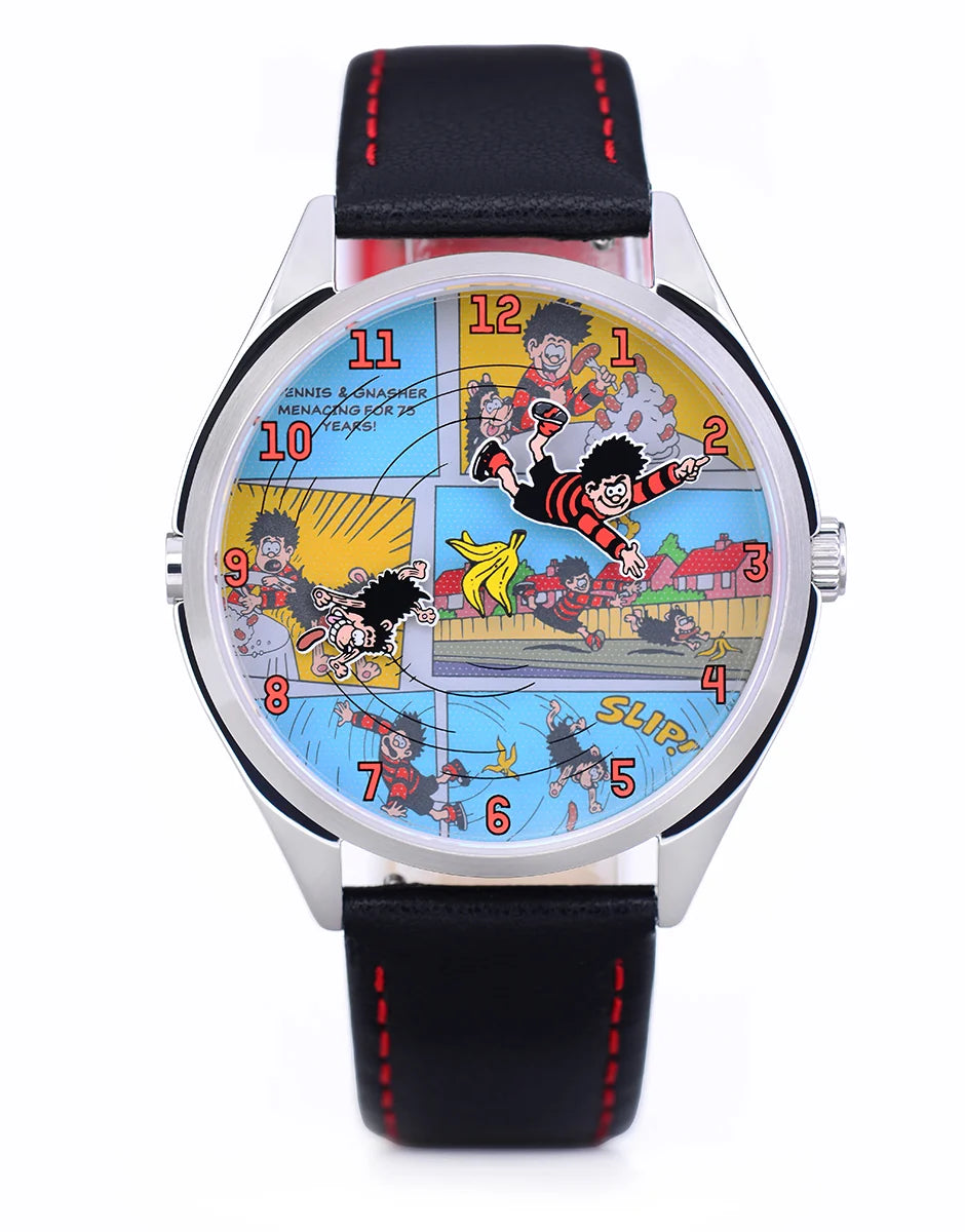 Velqorian Retro Adventure Watch | Fun Cartoon Dial | Black & Red Leather Strap