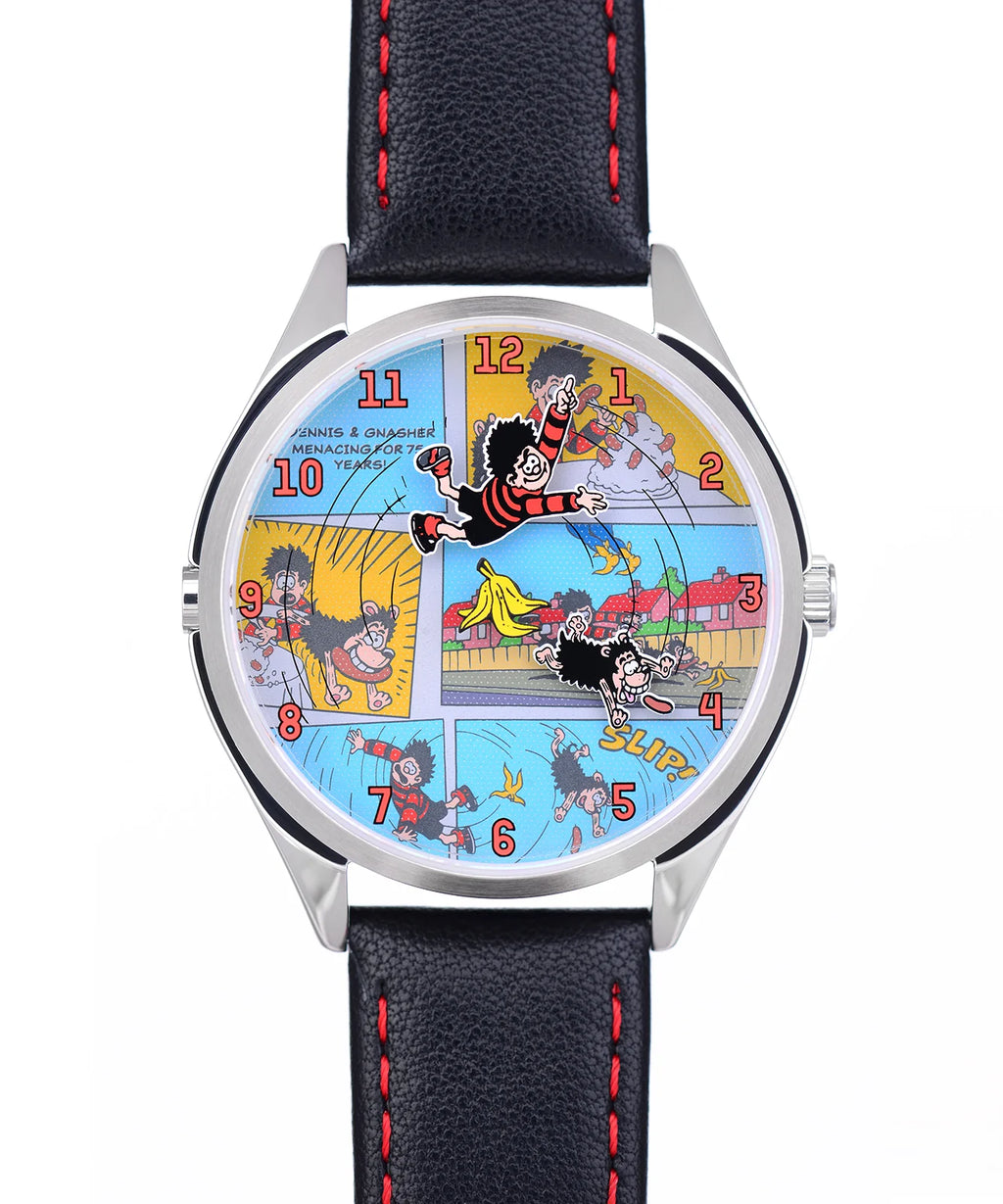 Velqorian Retro Adventure Watch | Fun Cartoon Dial | Black & Red Leather Strap