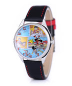 Velqorian Retro Adventure Watch | Fun Cartoon Dial | Black & Red Leather Strap